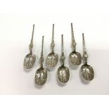 Six ornate silver coffee spoons with Birmingham ha