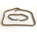 A 9ct gold rope chain & matching bracelet. Approx