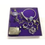 A collection of silver jewellery including a Vesta