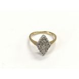 A 9ct gold marquis diamond cluster ring, approx 1/