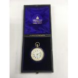 A silver cased pocket watch with white enamel dial