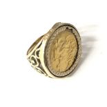 1902 1/2 sovereign in a 9ct gold ring mount. Appro