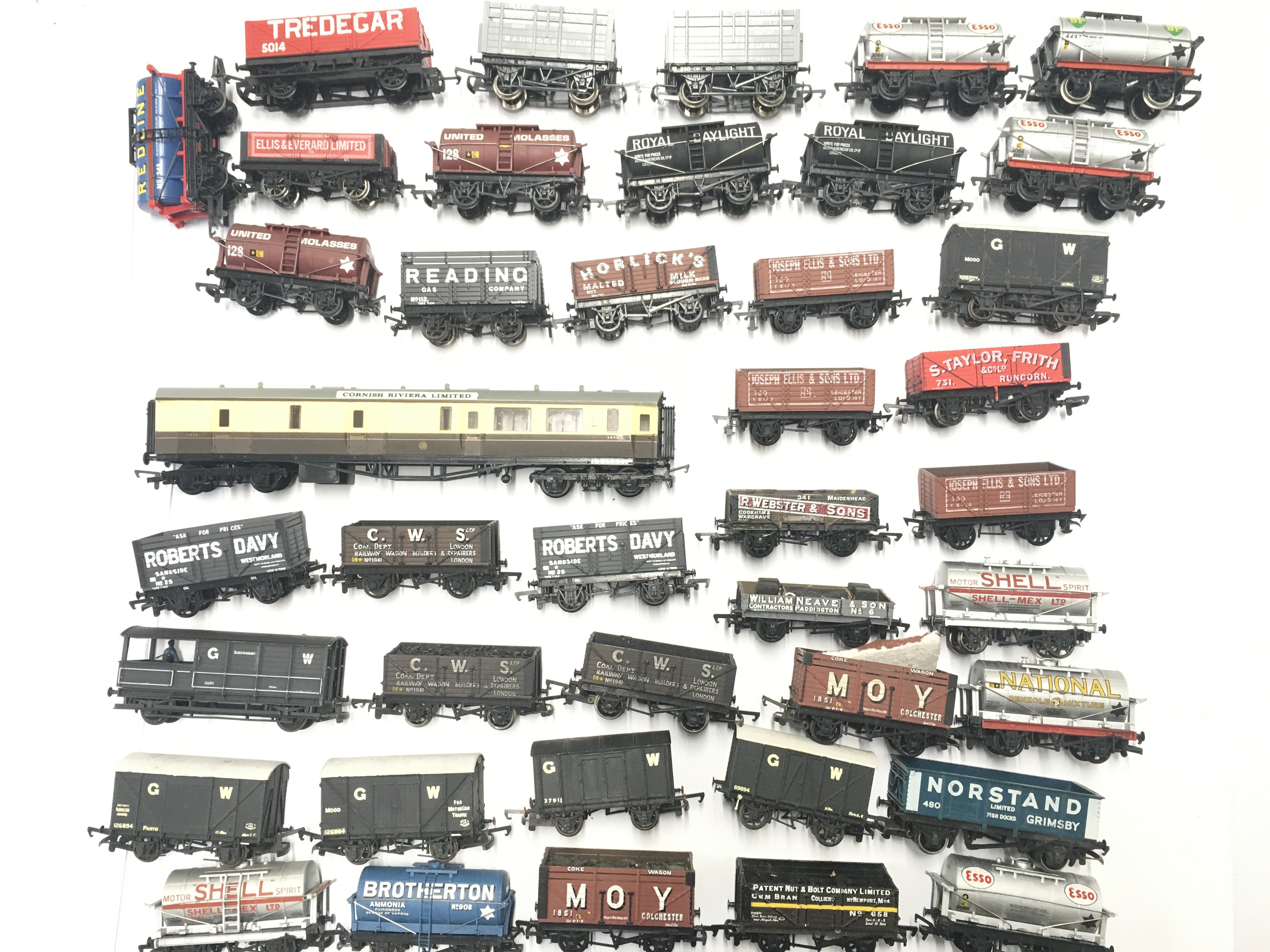 A Box Containing a Collection of mostly 00 Gauge Rolling Stock.