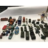 Collection of playworn model vehicles including military and others by manufacturers including corgi