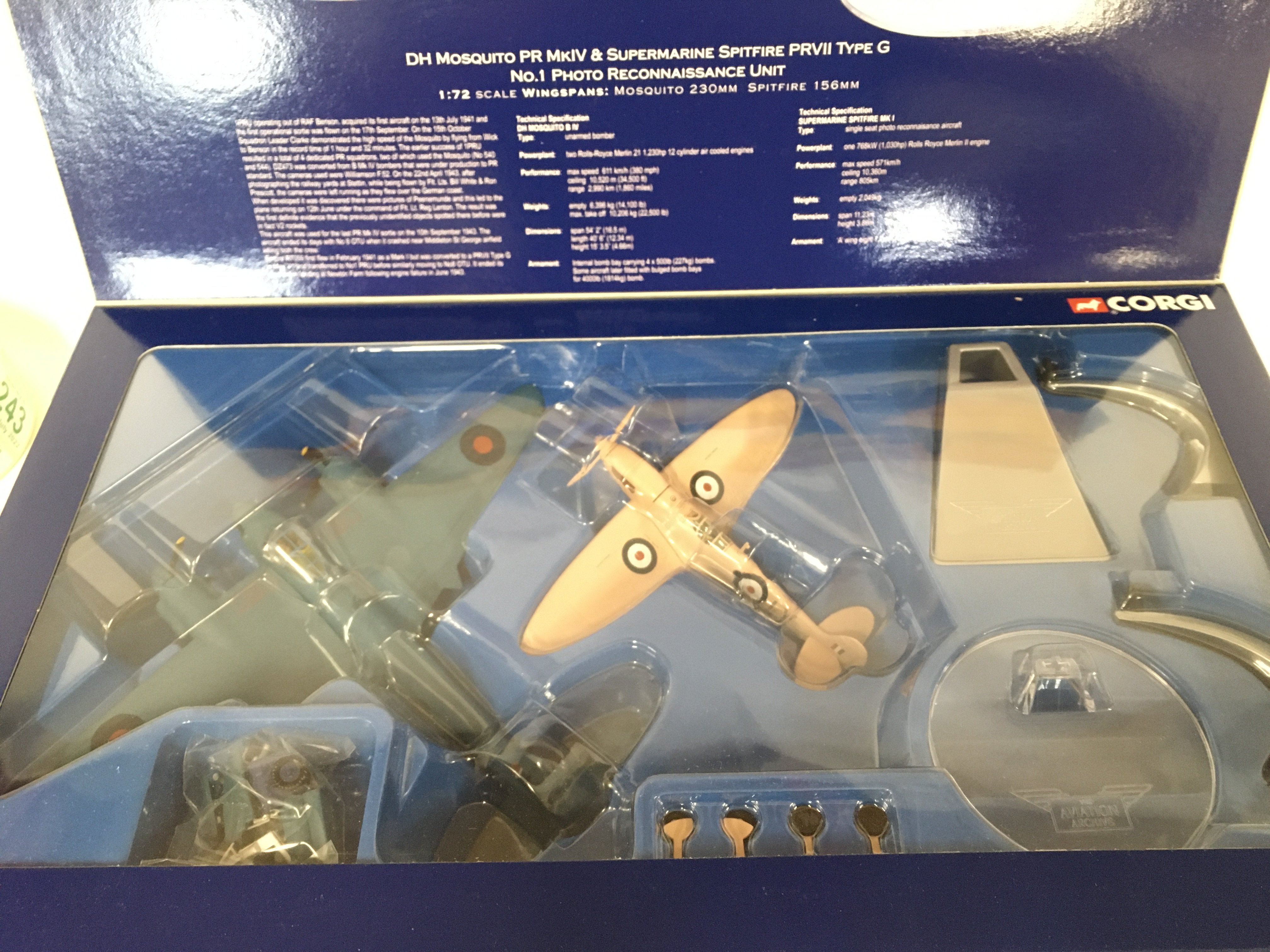 A Boxed Corgi DH Mosquito PR MkIV & Supermarine Spitfire PRVII Type G. #AA99110. - Image 2 of 2
