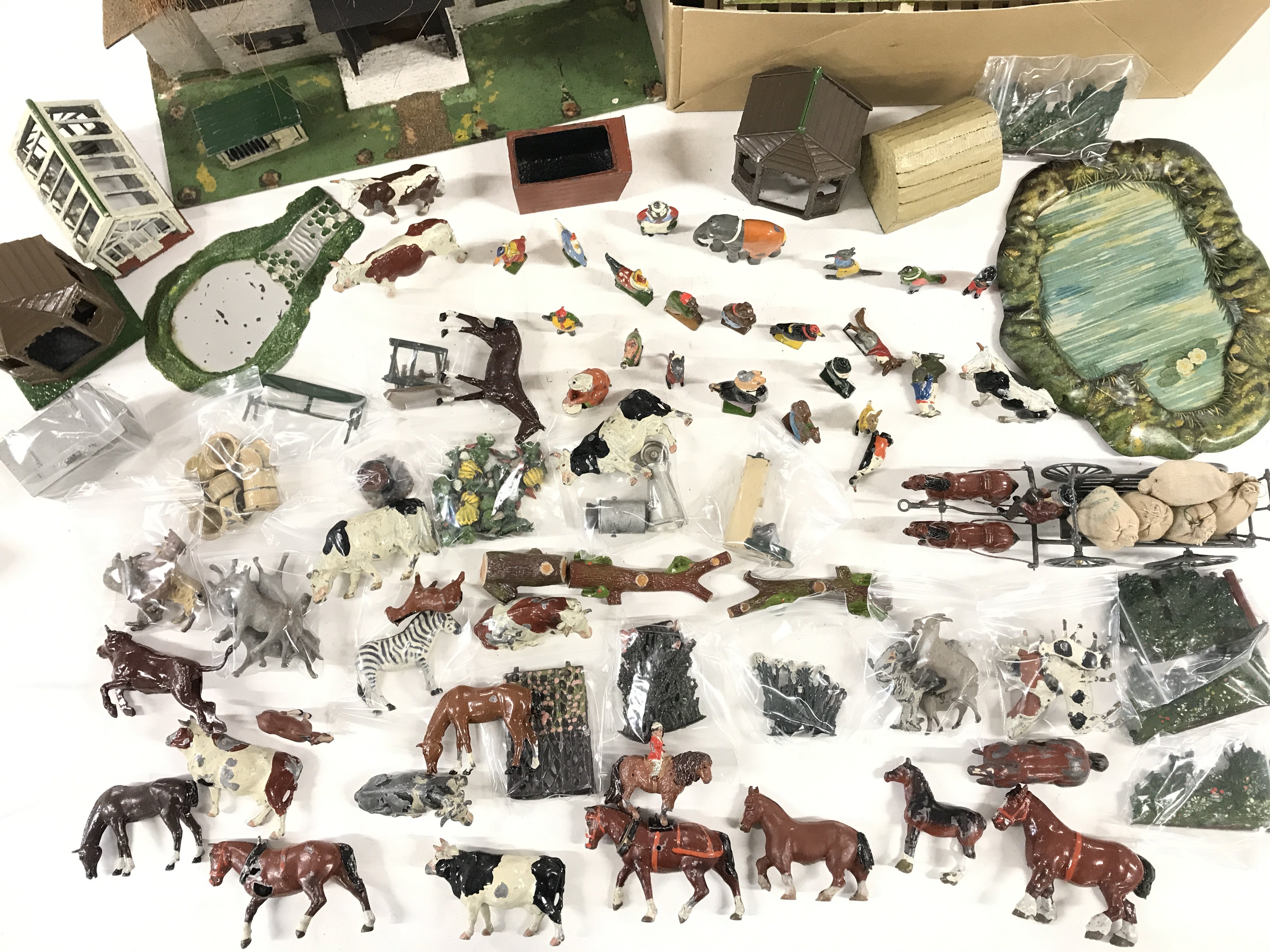 A Collection of Lead Farm Animals and accessories. With a Scratch built House. - Image 3 of 4
