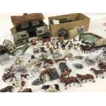 A Collection of Lead Farm Animals and accessories. With a Scratch built House.