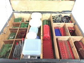 A Wooden box Containing a Collection of Meccano.