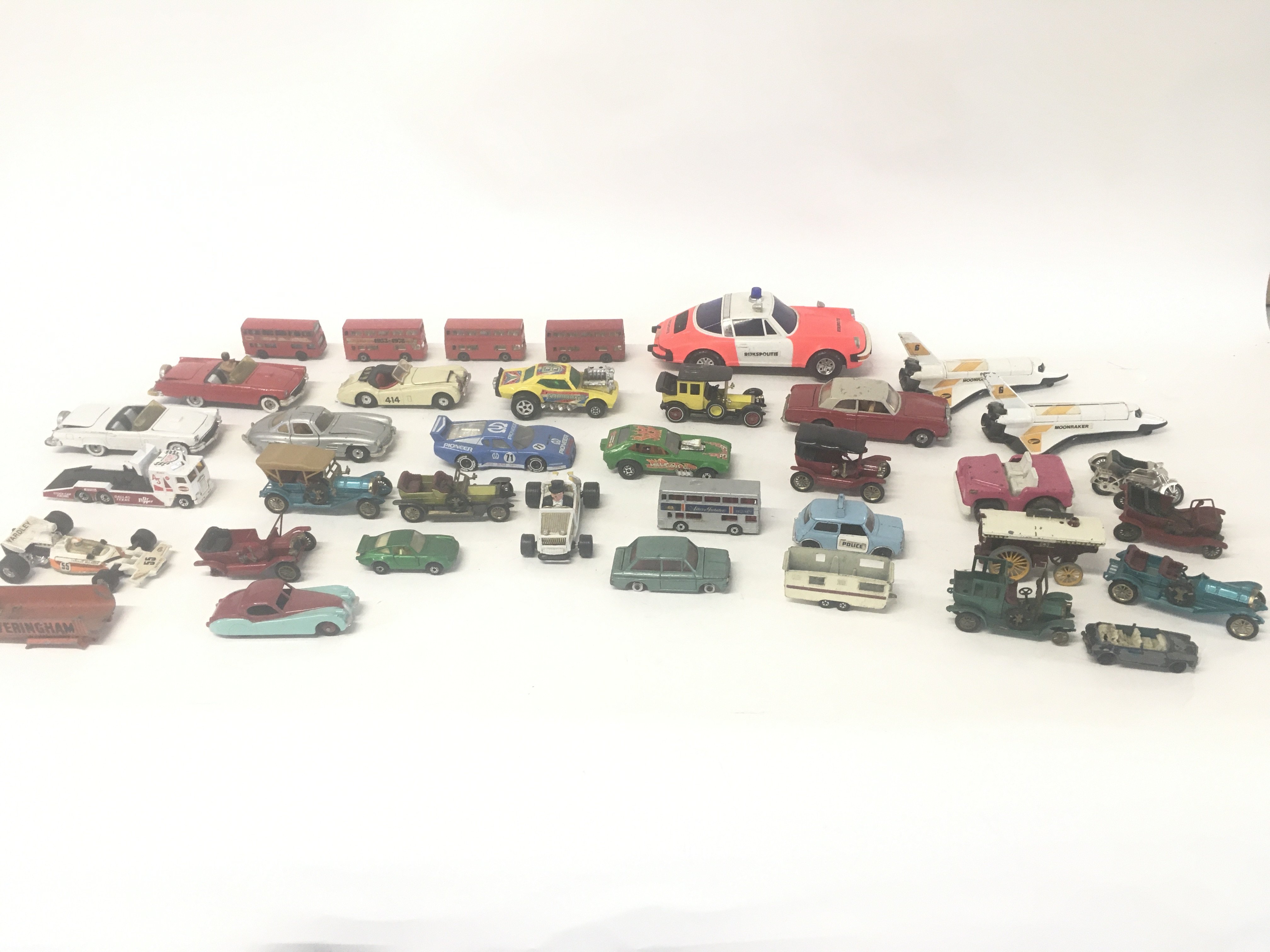 Collection of various playworn vehicles including dinky- corgi - matchbox etc.
