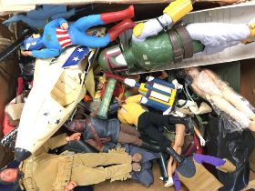 A Box Containing Playworn toys and accessories inc