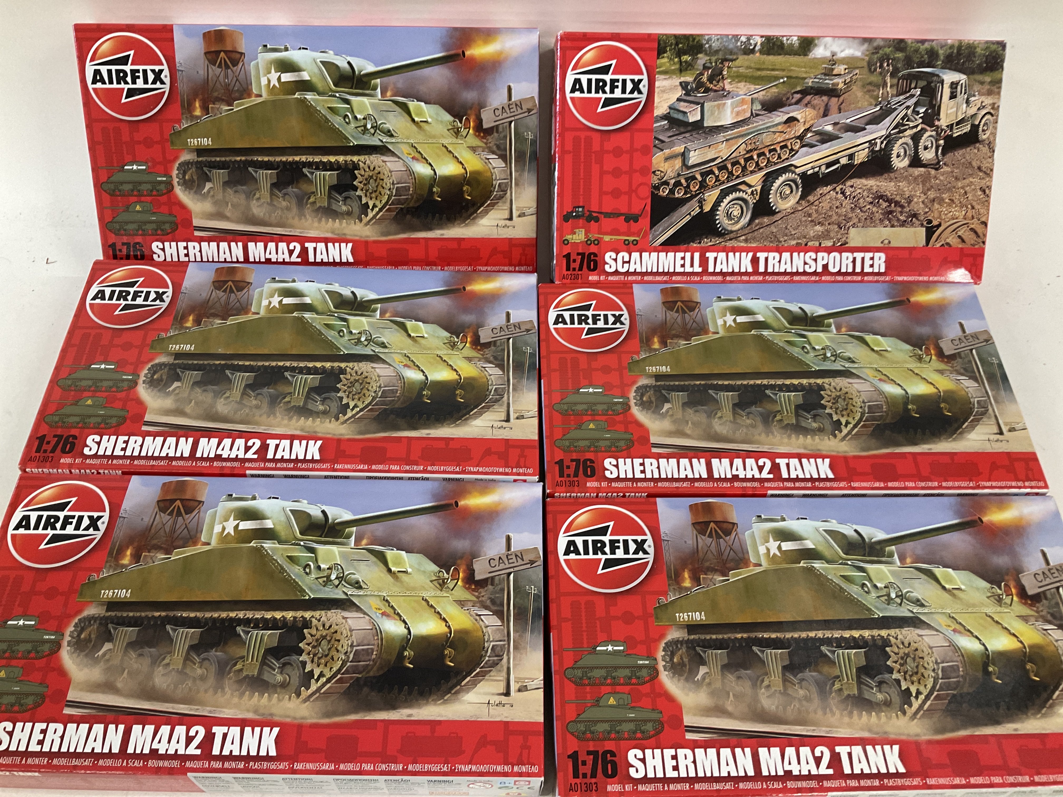 A Collection of 6 Airfix Model kits mostly Sherman Tanks.