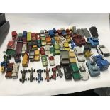 Collection of 50 plus playworn model vehicles by various manufacturers including corgi matchbox