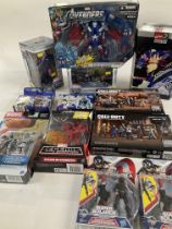 A Box Containing a Collection of Boxed Marvel Figures. Call of Duty Construction sets. Etc.