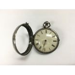 A silver pair cased pocket watch.