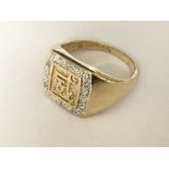 Long life diamond set signet ring in 9ct gold