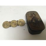 A Victorian triple coin brooch and a Victorian dec