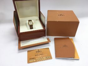 A boxed 18ct gold cased ladies Ebel watch with ass
