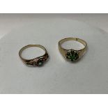 2 9ct gold emerald rings.