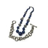 Heavy silver bracelet and ornate silver & lapis bead necklace