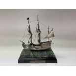 A hallmarked silver model of the Mayflower. 18cm.