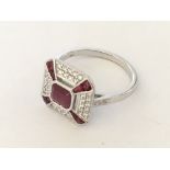 Art Deco style 18ct white gold ruby and diamond ri