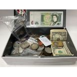 A box of good British coinage and banknotes.