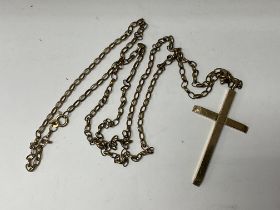 A 9ct gold cross and chain.