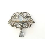 Edwardian style brooch set with cabochon topaz, se