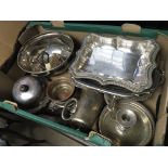 Two boxes containing antique silver plate and oddments a lot