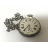A silver cased key wind pocket watch with a silver