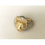Diamond set lion ring in 9ct gold