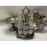 2 silver plated taza as and a silver plated 6 bottle set.