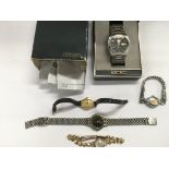 Five watches comprising a ladies 9ct gold cased ex