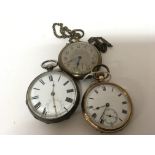 A silver cased key wind pocket watch a gold plated