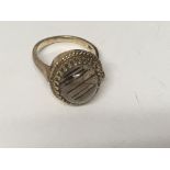 A 14 k gold ring inset with Crystal size O total weight 7 grams.