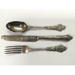 Three ornate Victorian silver cutlery items, Londo