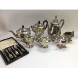 A collection of silver plated items including a te