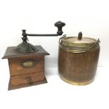 Victorian wooden coffee grinder and wooden biscuit