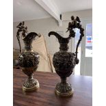 A pair of large bronze classical ewer form lamp ba