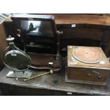 A Victorian brass dinner gong a Mahogany dressing