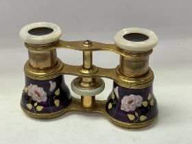 A pair of French enamelled opera glasses with moth