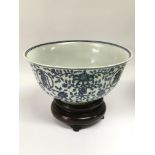 An Oriental blue and white bowl with floral decora
