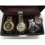 Four gents watches comprising Accurist, Fossil and others,