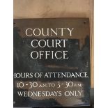 A cast iron sign county court office 30 cm by 28 c