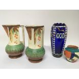 Two hand painted Myott porcelain jugs an Art Deco