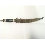 Unusual antique knife in brass scabbard with a woo