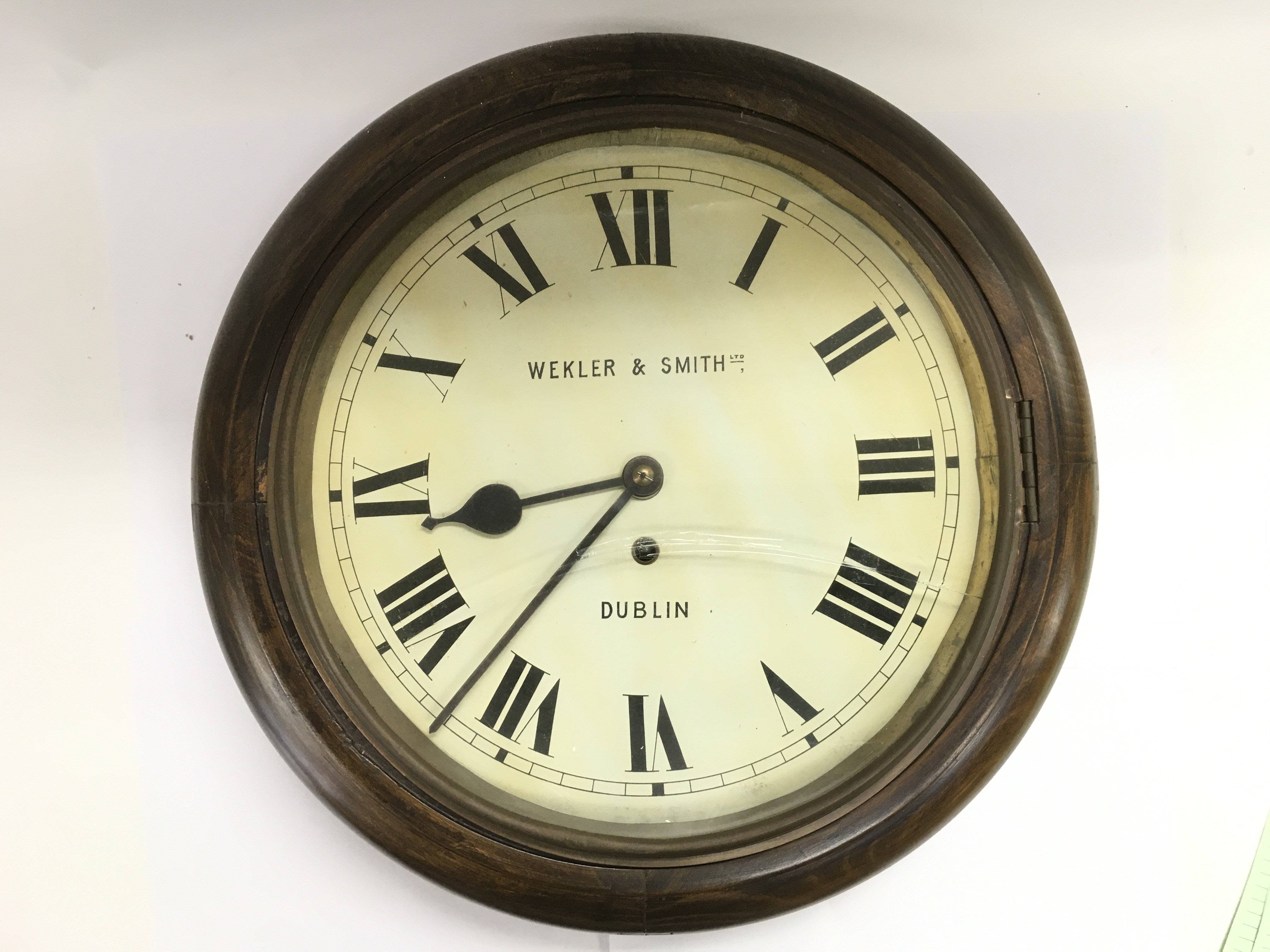 A Wekler & Smith of Dublin circular wall clock, ap
