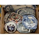 A good selection of blue and white pottery to incl