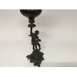 Good quality bronze cherub figure holding up a rub