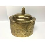 Brass oval tea caddy engraved pattern